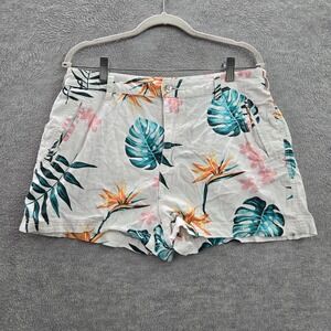 Guess Women Shorts‎ Large White Floral Linen Blend Chino Pockets 2.5 in Inseam